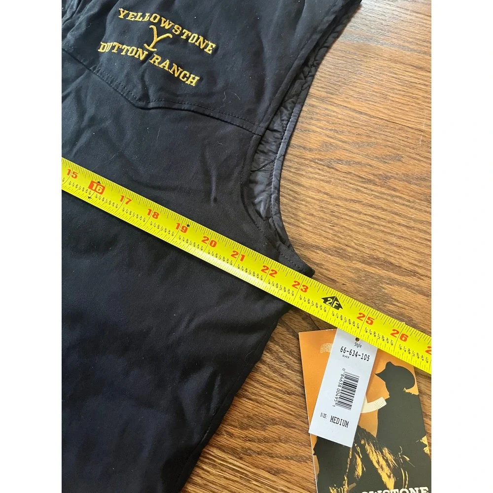 Yellowstone Dutton Ranch Mens Black Embroidered Quilted Zip Vest Medium NWT